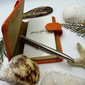 Eddie Bauer Orange Leather Notepad with Pen & Card Holder